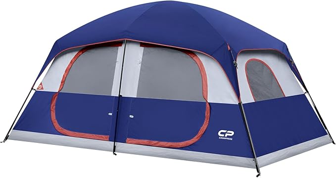 CAMPROS CP Camping Tent 10 Person Family Cabin Tent, 2 Room Water Resistant Waterproof Tent with Top Rainfly, 4 Large Mesh Windows, Double Layer, Easy Set Up, Portable with Carry Bag, 16ft x 9ft x72in