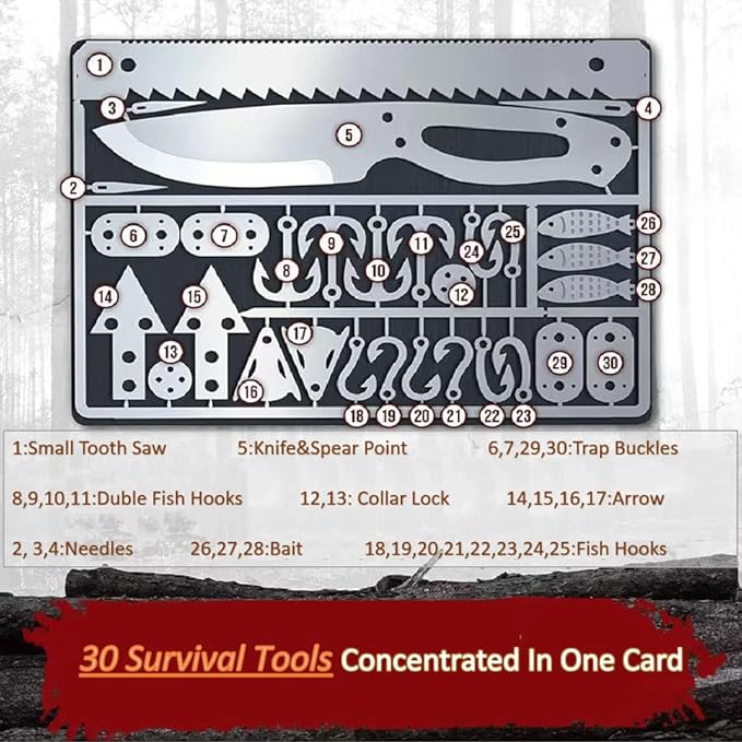8Pcs Survival Cards Multi-Functional Tool Card Emergency Camping Tool EDC Kit in Your Walletcard with Fishhook Fishing Line,Survival Guide Multitool Camping Gear for Outdoor Hiking Hunting