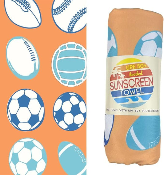 Luv Bug Kids UPF Pool/Beach Towel with Hood, Sunscreen Towel, UV Protection, UPF 50+, Sand Free Absorbent & Quick Dry Swimming Towel for Beaches, Camping, & Travel (30.5" x 40.5", Sports)