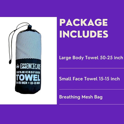 Microfiber Quick Dry Bath Camping Towel 2 Pack White Absorbent, Sand Free, Soft, Thin Lightweight Sports Travel Towels with Bag for Women Men and Kids