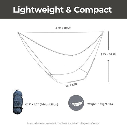 onewind Hammock Mosquito Net, Camping Hammock Bug Net with Zipper No See Um Mesh Lightweight Camping Bugnet with Floor for 11ft 12ft Hammock for Hiking Backpacking with Furry Friends