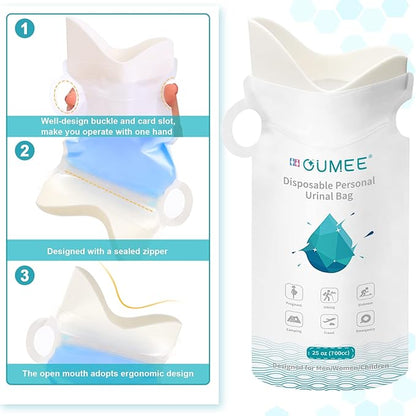 OUMEE 8/12/20/23/28 Pcs Emergency Disposable Urinal Bags, 700 ML Camping Pee Bags Unisex Urine Bag Vomit Bag for Travel Traffic Jam Portable Toilet Bag for Men Women
