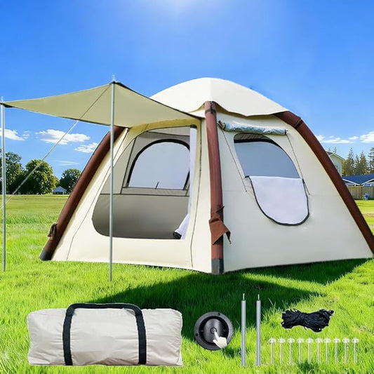 Cow-HQUS Camping Tents 4 Person,3 Minute Easy Set Up Waterproof Tent,Pop Up Tents for Camping, Portable Family Auto-Inflating Instant Tent with Mesh Windows, Large Inflatable Tents for Camping