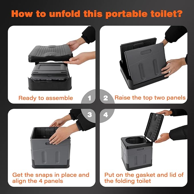 Portable Camping Toilets Porta Potty (Gray)-Collapsible Outdoor Emergency Toilet with Cover,Suitable for Camping,Hiking,Traffic Jams,Outdoor Excretion.