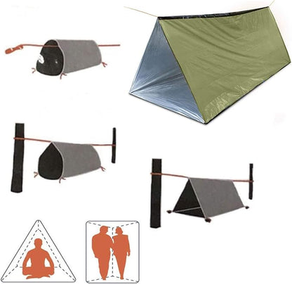 1 Piece Survival Shelter, Polyester Film Emergency Tent Survival Kit with String Bundle Pocket Whistle for Hiking, Car Camping, First Aid Hurricane