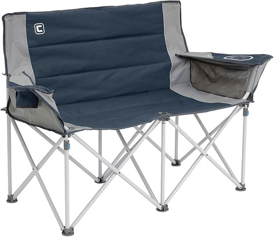 CORE Loveseat Outdoor Camp Chair | 2 Person Folding Double Lawn Chair with Storage Pockets for Accessories | Perfect for Concert Seat, Festivals, Sports, Beach, Travel & Picnic