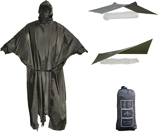 onewind Hooded Rain Poncho, Silnylon Camping Rain Coat Versatile Survival Shelter Lightweight Poncho for Hiking, Backpacking