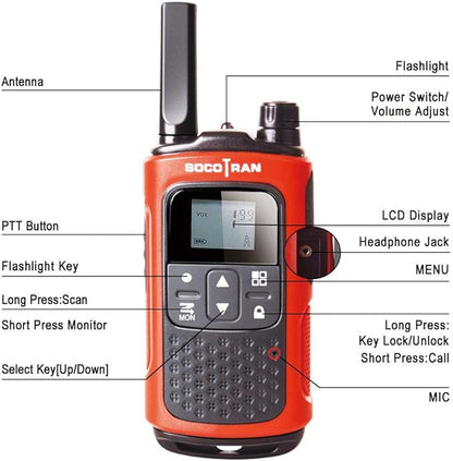 Rechargeable Walkie Talkies for Adults, 2 Pack Two-Way Radios Long Range 5 Miles for Family Camping Boys Girls Gift