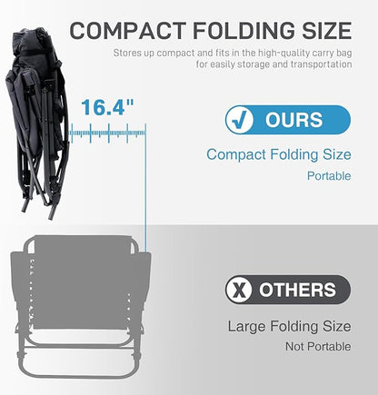 EVER ADVANCED Oversized Folding Rocking Camping Chair, Padded Portable Rocker Chairs for Patio, Lawn and Outdoors, Heavy Duty Hard Armchair for Adults Supports 400lbs, Black