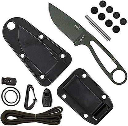 ESEE Knives Izula Fixed Blade Knife w/Survival Kit, Sheath & Clip Plate (Olive Drab)