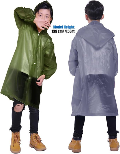 2 Pack Rain Ponchos for Kids, Reusable Kids Rain Jacket with Hood Waterproof Raincoats for Boys and Girls