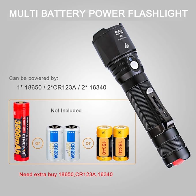 Small Tactical Flashlight, Waterproof, Military Grade, 900 Lumen, 5.51 in Length, 4.5oz Weight, Dual Switch, 18650 Battery (Not Included), 1 Year Free Replacement