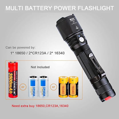 Small Tactical Flashlight, Waterproof, Military Grade, 900 Lumen, 5.51 in Length, 4.5oz Weight, Dual Switch, 18650 Battery (Not Included), 1 Year Free Replacement