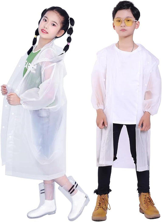 2 Pack Rain Ponchos for Kids, Reusable Kids Rain Jacket with Hood Waterproof Raincoats for Boys and Girls