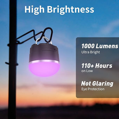 RGB LED Camping Lights Rechargeable - Tent Light with 13 Lighting Modes & Power Bank, IP65 Ultra Waterproof Dustproof Tent Lantern, Portable Tent Lights for Camping Hiking Fishing Emergency Outage