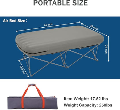 KAMPKEEPER Camping Cot,Folding Camping Bed with Inflatable Air Mattress and Carry Bag,for Outdoor Travel Camp Beach Vacation,(not Included The Airpump)