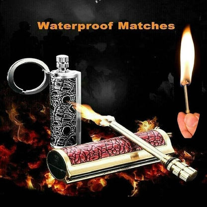 Fire Starter Lighter Waterproof Flint Match Outdoor Camping Permanent Metal Matchstick with Keychain(Sold Without Fluid) (Silver+Red)