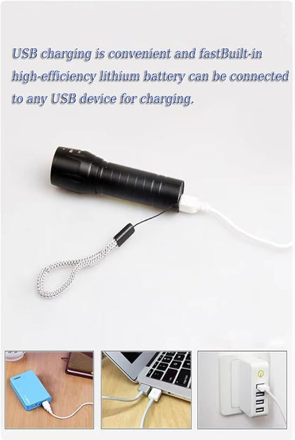 Rechargeable Flashlights High Llumens LED-Mini USB Rechargeable Flashlight for Home 3 Modes Adjustable Focus Portable Waterproof Flashlight with COB Side Lights Tactical Flashlight (1pack)