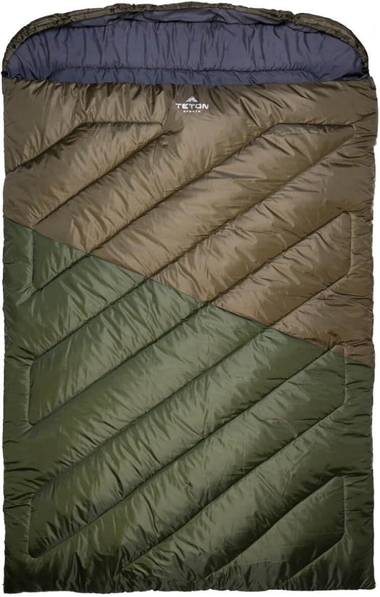 Teton Mammoth Queen Size Double Sleeping Bag- A Warm Bag The Whole Family can Enjoy – Great for Camping, Hunting and Base Camp. Compression Sack Included