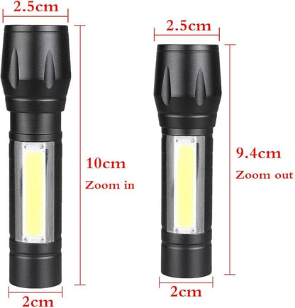 Mini Flashlights Rechargeable LED-Small Flashlights Powerful USB Rechargeable Flashlight Adjustable Focus,Portable Waterproof LED Flashlight with COB Side Lights Tactical Flashlight (2pack)