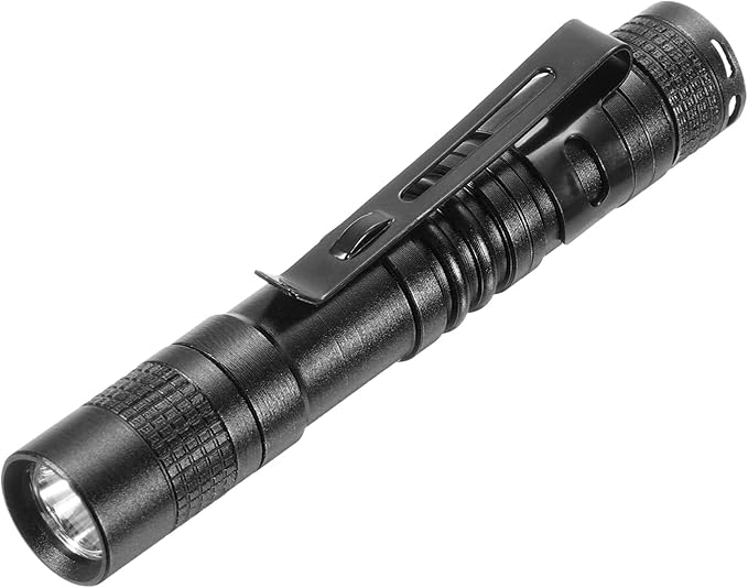 PATIKIL Mini Flashlight with Clip, Super Light Small LED Pen Flashlights Aluminum White Light Torch Battery Powered for Camping Hiking, Black