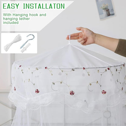 Mosquito Net Bed Canopy for Girls,King Canopy Bed Curtains Queen Size from Ceiling,Dome Mosquito Netting Bed Tent Twin Girls Canopy Bed Decor for Baby Crib,Kid Bed and Adult Beds (White-Dome1)