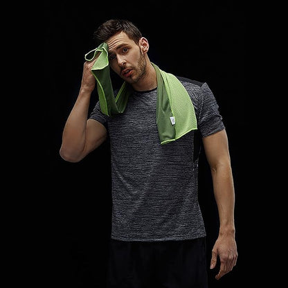 10 Pack Cooling Towels Bulk Microfiber Ice Towel Quick Dry Breathable Chilly Sweat Towel Stay Cool Towel for Neck Face Yoga Gym Workout Running Pilates Beach with Carabin Bag, 40x12'', Green