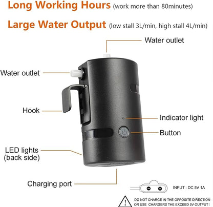 Portable Camping Shower, Built-in 4400mAh, USB Rechargeable IPX7 Waterproof Battery Shower Pump+Collapsible Bucket for Family Camp Hiking Backpacking Travel Beach Pet Flowering, Outdoor