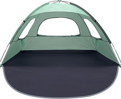 WhiteFang Beach Tent Anti-UV Portable Sun Shade Shelter for 3/4/6/8 Person, Extendable Floor with 3 Ventilating Mesh Windows Plus Carrying Bag, Stakes and Guy Lines