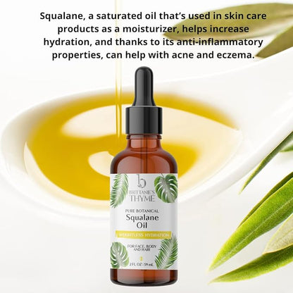 Brittanie's Thyme Squalane Skin Moisturizing Oil 2oz | 100% Plant Derived Squalane for Face, Skin & Hair | Luxurious Formula, Lightweight Formula for Hydration