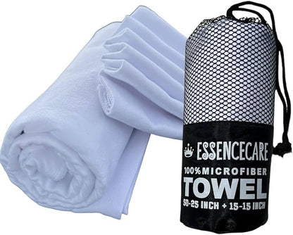Microfiber Quick Dry Bath Camping Towel 2 Pack White Absorbent, Sand Free, Soft, Thin Lightweight Sports Travel Towels with Bag for Women Men and Kids