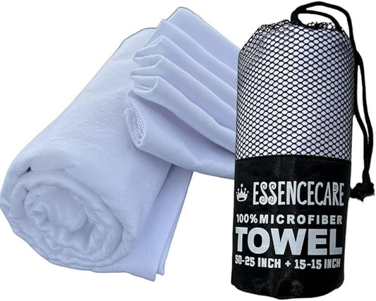 Microfiber Quick Dry Bath Camping Towel 2 Pack White Absorbent, Sand Free, Soft, Thin Lightweight Sports Travel Towels with Bag for Women Men and Kids