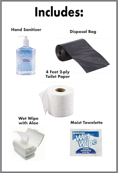 Sh!t Kit Single Use Portable Travel Bathroom Pack with 2 ply Toilet Paper (4ft), Disposal Bag, Wet Wipes & Hand Sanitizer for Hunting, Camping, Hiking, Outdoors, Backpacking & More, Single - 20 units