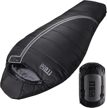 Sleeping Bag for Adults, Warm Weather Camping Mummy Sleeping Bags (25-36℉) with Adjustable Hood, Phone Pocket & Compression Sack for Hiking Travel Hunting