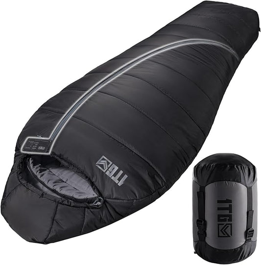 Sleeping Bag for Adults, Warm Weather Camping Mummy Sleeping Bags (25-36℉) with Adjustable Hood, Phone Pocket & Compression Sack for Hiking Travel Hunting