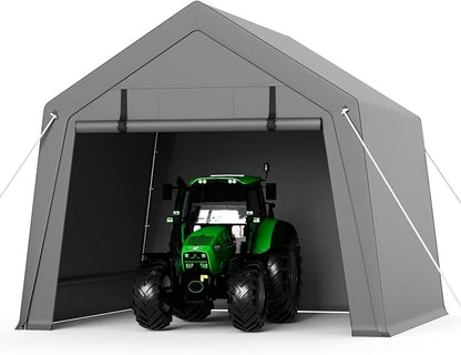 GAOMON 10'x10' Outdoor Portable Garage, Waterproof & UV-Resistant Storage Shed with 2 Roll-Up Doors, Carport Tent for Motorcycle, Bike, and Tools, Gray