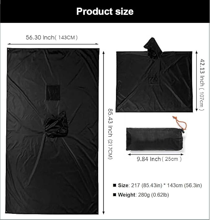 Hooded Rain Poncho Waterproof Raincoat Jacket for Men Women Adults, Military Poncho for Outdoor Activities Camping Fishing