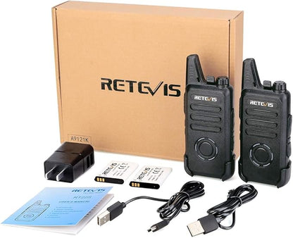 Retevis RT22S Walkie-Talkies Rechargeable,Small Walkie Talkies for Adults,VOX Alarm Channel Signal Display,Compact Two Way Radios for Family Community Gift Skiing(2 Pack)