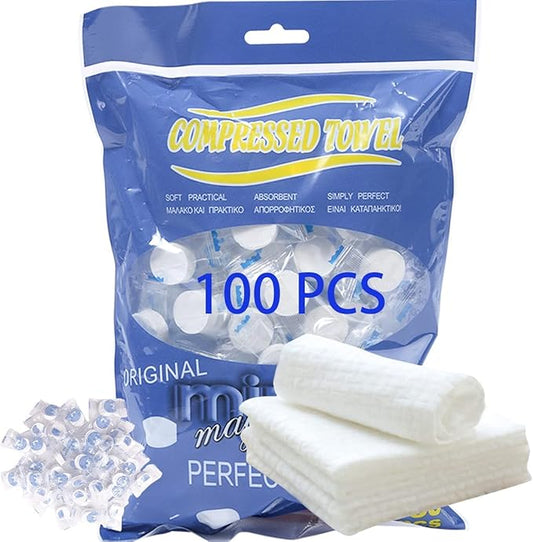 100 PCS Compressed Towels, Compressed Towels for Camping, Compressed Cotton Coin Tissue Towel, Disposable Face Compressed Towels, Camping Towels, Compressed Towel Tablet, Camping,100PCS(8.6in×9in)