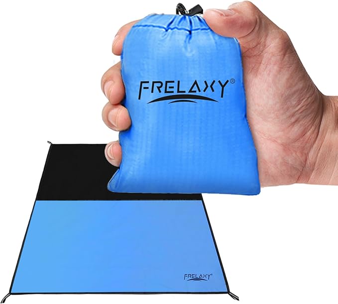 Frelaxy Pocket Picnic Blanket, Waterproof Beach Blanket, Compact Camping Blanket, Lightweight Outdoor Blanket for Beach Festival Camp Picnic Hiking Travel, 35'' x 57'', Blue