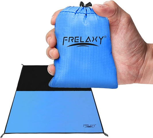 Frelaxy Pocket Picnic Blanket, Waterproof Beach Blanket, Compact Camping Blanket, Lightweight Outdoor Blanket for Beach Festival Camp Picnic Hiking Travel, 35'' x 57'', Blue