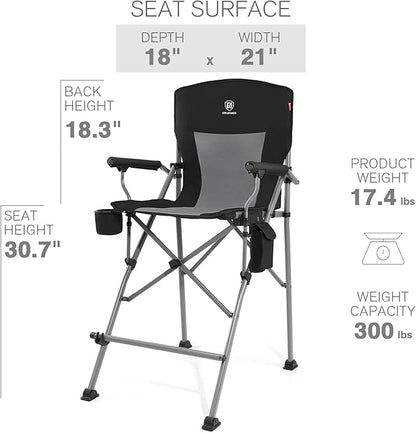 EVER ADVANCED Heated Camping Chairs, Tall Directors Chair with Cup Holder 31", Bar Height Heated Folding Chair for Camping, Sports with Carry Bag, Mesh Pockets and Footrest, Heavy Duty 300 lbs, Black
