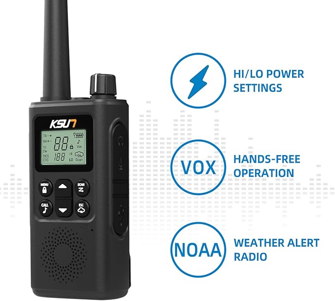 1 Pack Walkie Talkies, KSUN TFSI GZ30 Two-Way Radio Long Range with Receive Two Channels simultaneously LED Flashlight VOX LCD Display Tpye-C for Hiking Camping Trip（1 Pack）