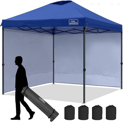 KAMPKEEPER 10x10 Pop Up Canopy Tent with 2 Sidewalls - Waterproof Outdoor Shelter for Sun Shade, Camping, Beach, Patio and Backyard Events, Navy Blue