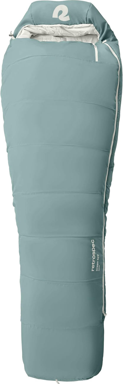Retrospec Dream Mummy Sleeping Bag - 30°F Camping & Travel Essential Gear with Water - Resistant Shell & Synthetic Fill - Zippered Pocket & Stuff Sack