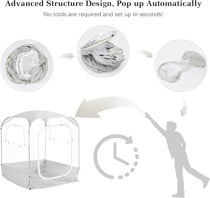 Sports Pods, Instant Pop Up Bubble Tent Fits 3-4 Persons, No Condensation, Spacious Interior, Ultra Visibility for Outside Sports Events, Fishing, Ultra Visibility, All Weather Protection