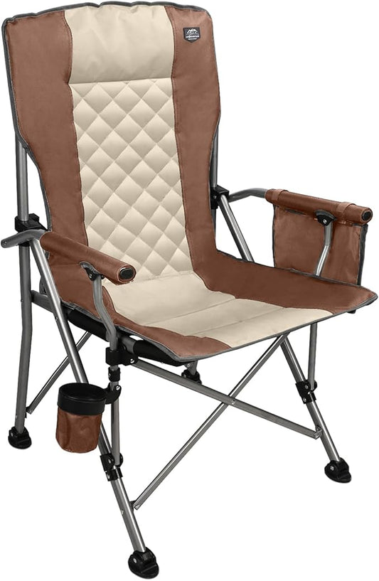 Folding Padded Camping Chair with Hard Armrest,Cup Holder,Heavy Duty for Adults,Paded Backrest,Portable Lawn Lightweight Outdoor Camp Chair,Support up to 400lbs