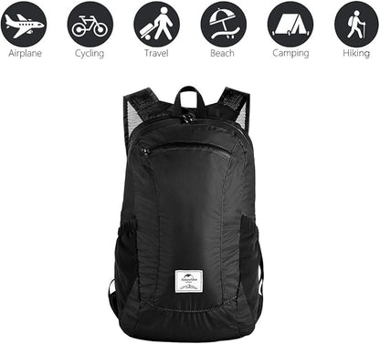 Naturehike 18L Lightweight Hiking Backpack, Waterproof Camping Packable Backpack Ultralight for Travel, Airplane, Small Hiking Daypack for Adults, Black