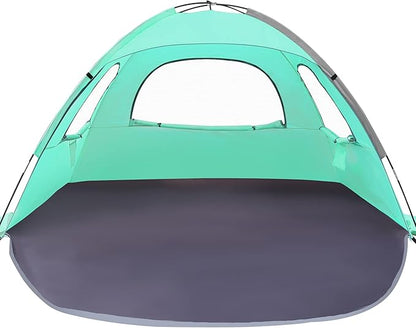 WhiteFang Beach Tent Anti-UV Portable Sun Shade Shelter for 3/4/6/8 Person, Extendable Floor with 3 Ventilating Mesh Windows Plus Carrying Bag, Stakes and Guy Lines