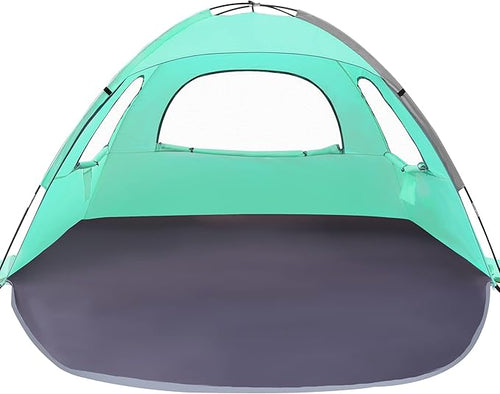 WhiteFang Beach Tent Anti-UV Portable Sun Shade Shelter for 3/4/6/8 Person, Extendable Floor with 3 Ventilating Mesh Windows Plus Carrying Bag, Stakes and Guy Lines